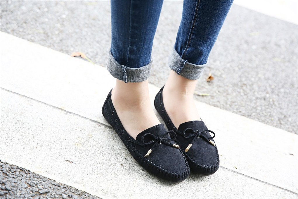 Ruiatoo Women\'s Slip on Flat Loafer Driving Suede Casual Boat Shoes Black 40