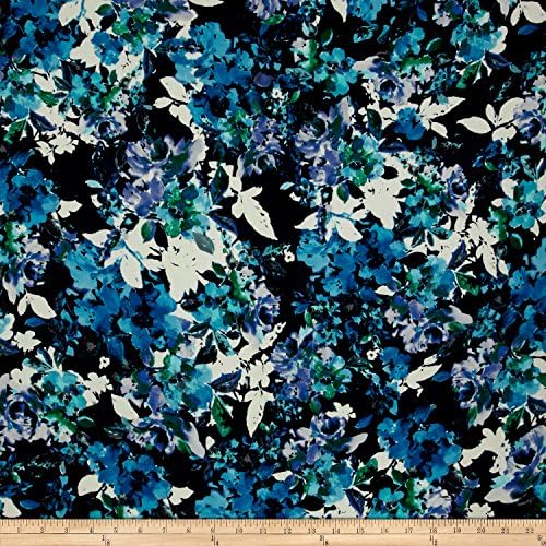 Bubble Crepe Floral Navy/Turquoise Fabric By The Yard
