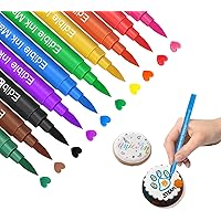 Edible Markers for Cookies Food Coloring Pens 10Pcs, Fine and Thick Tip Food Grade Gourmet Writers for DIY Fondant Cakes…