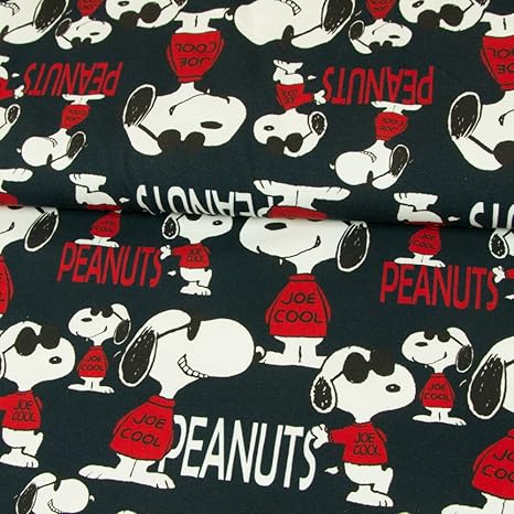 Stoffe Werning Baumwolljersey Lizenzstoff Peanuts Snoopy Joe Cool Marine Kinderstoffe GOTS - Preis Gilt für 0,5 Meter
