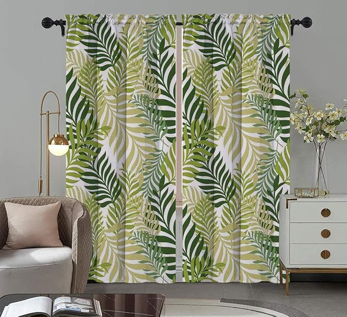 Alexdemo Leaves Digital Print Curtain, Tropical Exotic Palm