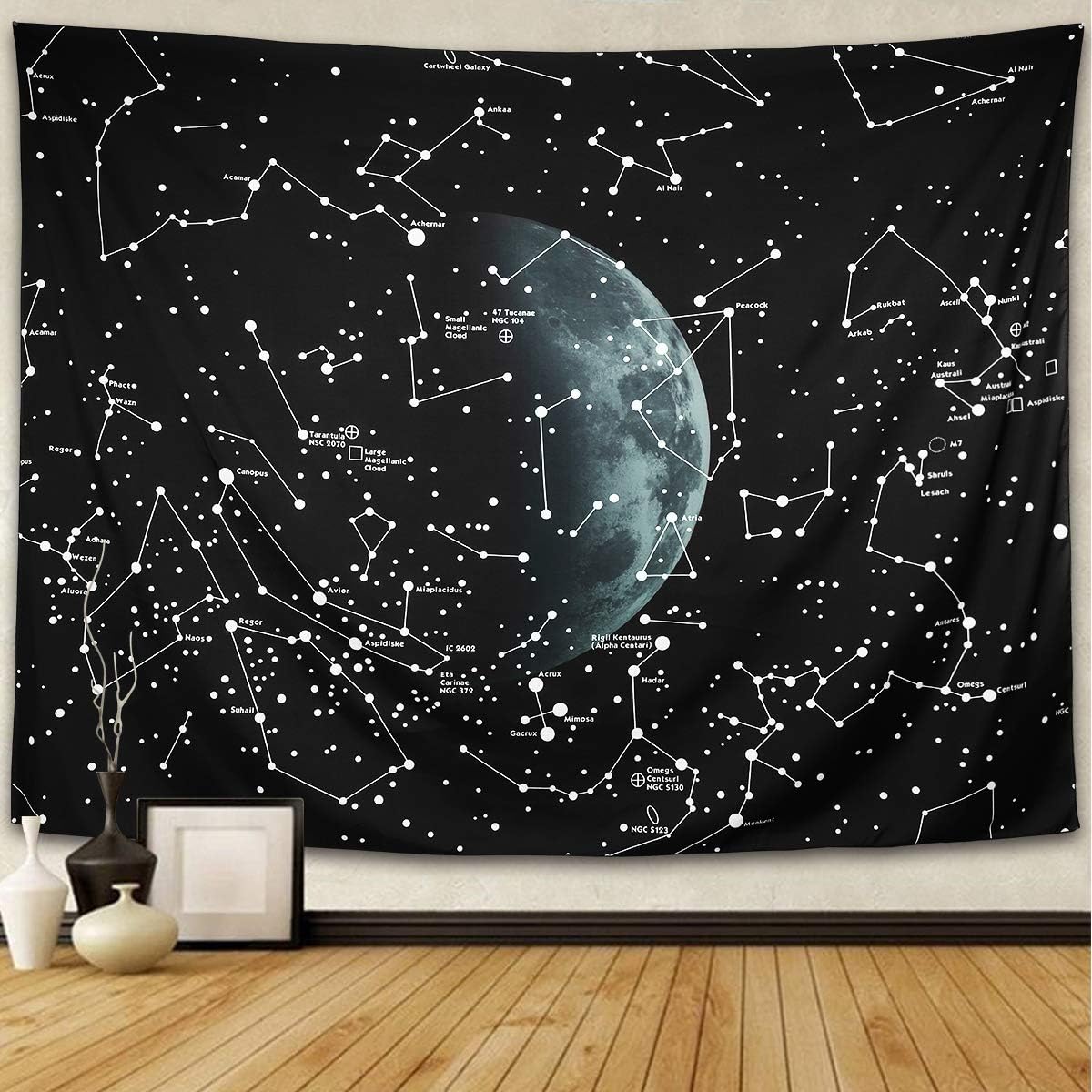 ZHOUBIN Constellations Tapestry, Moon Stars Tapestry Wall Hanging Black and White Tapestries Home Wall Decor, 59×79Inches