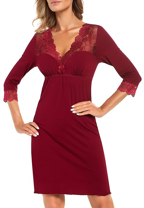 spass42 Exklusives Damen Nachtkleid Langarm Negligee Sleepshirt Viskose Nachtwäsche Nachthemd Dessous