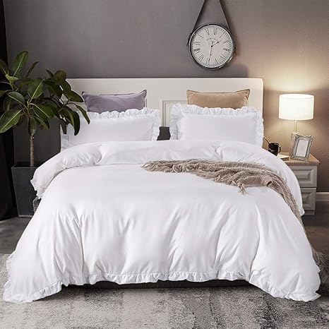 Amazon Com Hyprest White Duvet Cover Queen Size Soft Lightweight Cooling Aesthetic Farmhouse Ruffled Duvet Cover Bedding Comforter Cover With 1 Duvet Cover And 2 Shams Oeko Tex Certificated No Comforter Home Kitchen