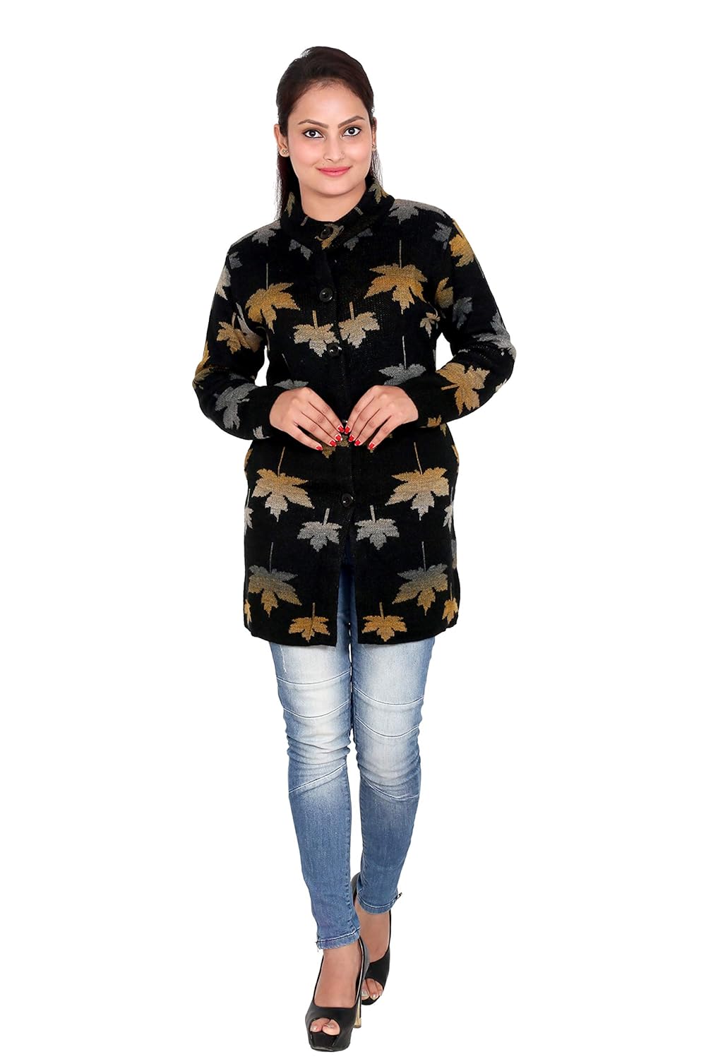 woolly women's and girls floral designed coat with pockets for winter-rs1940