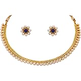 JFLTraditional Ethnic One Gram Gold Plated Pearls Designer Necklace Set / Jewellery Set for Women & Girls
