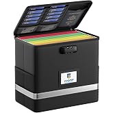 ZOOPIP Fireproof File Box with Lock, Collapsible Document Organizer, Black | Water Resistant, Fits Letter Size Hanging Folders, Home Office Safe Protection, For Important Paperwork, 12.2"x6"x10.2"