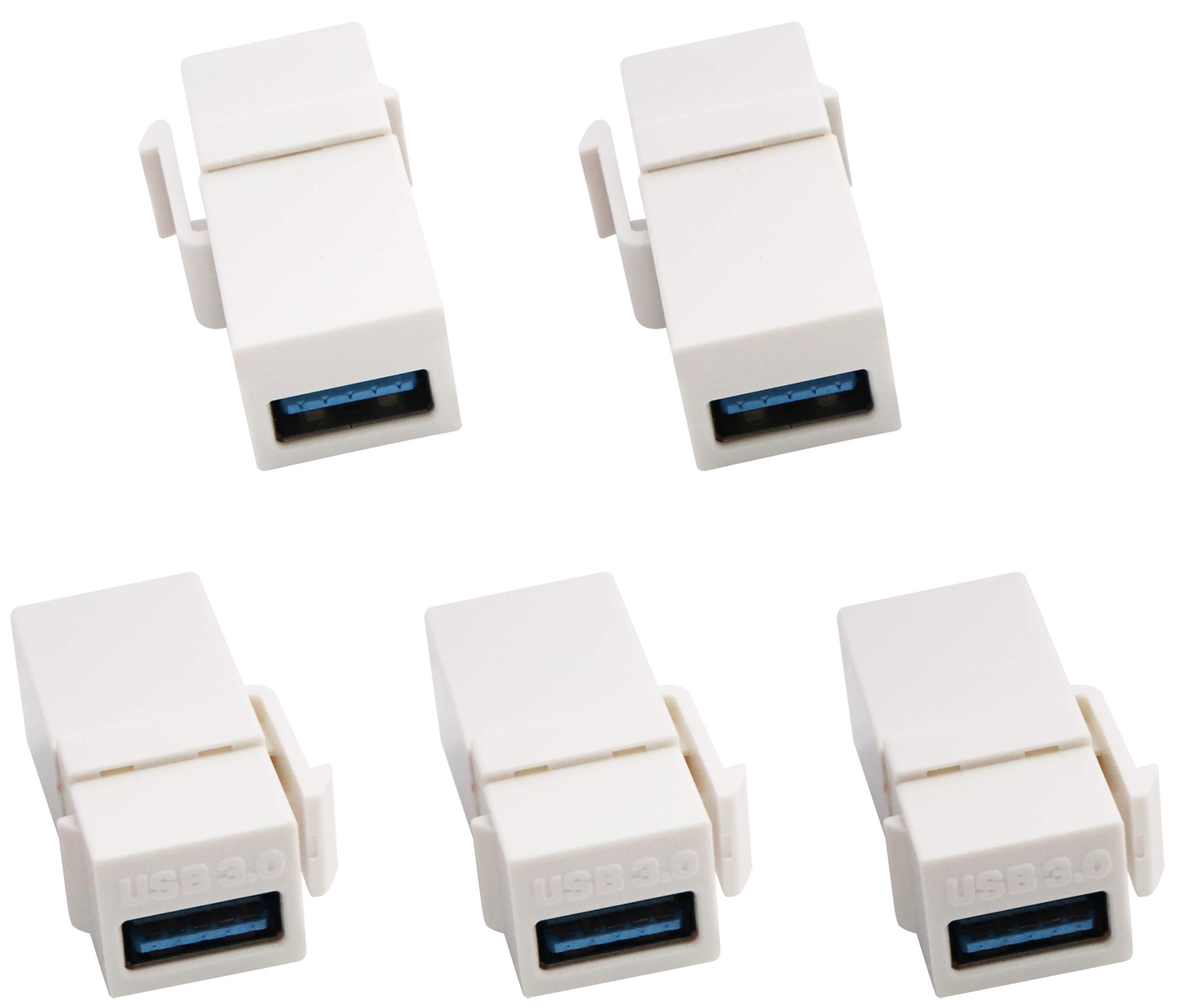 AAOTOKK USB 3.0 A Keystone Adapter Female to Female USB 3.0 A Keystone Jack Insert Socket Coupler Adapter for Wall Plate Outlet Panel (White/5 Pack)