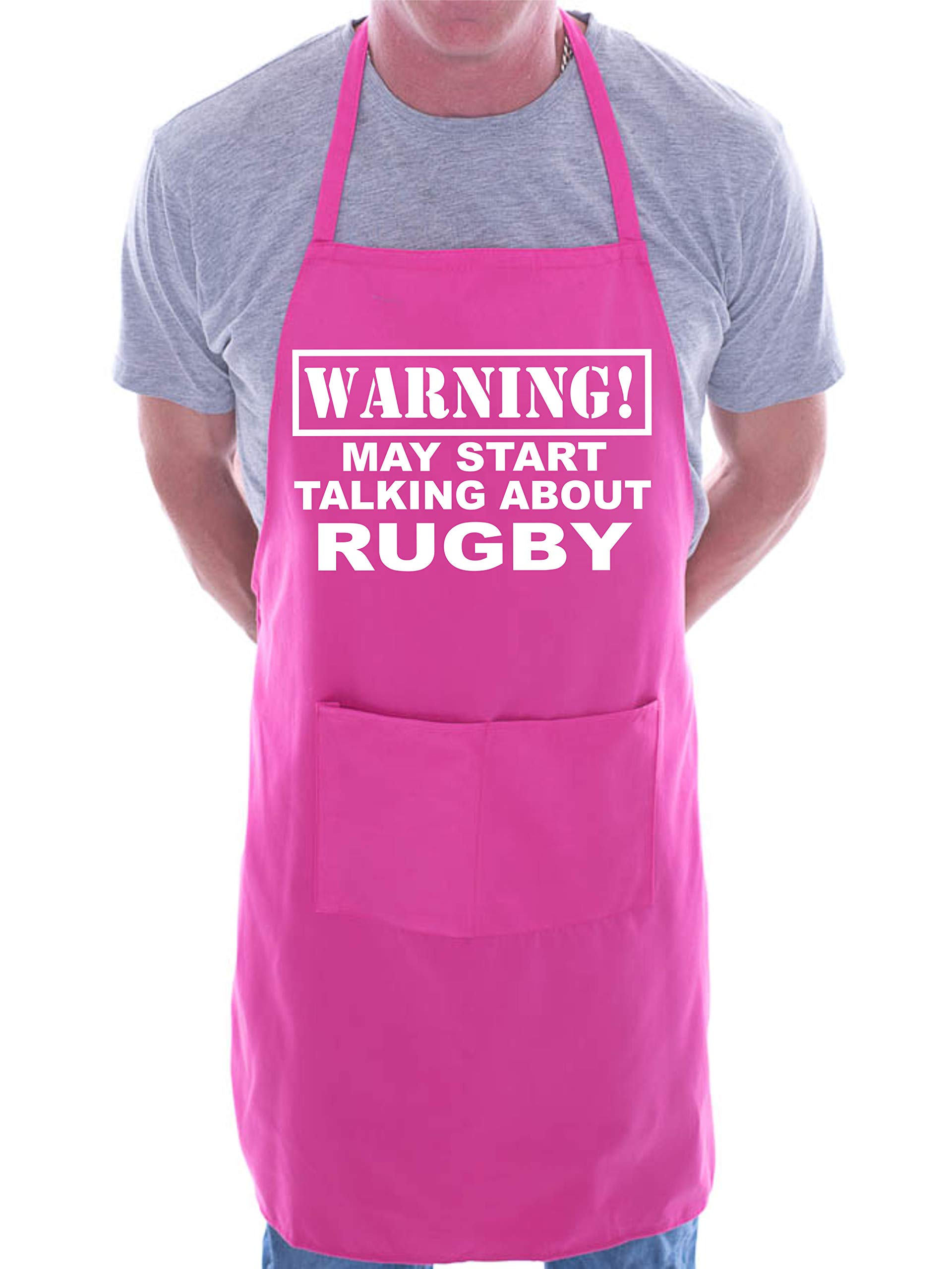 Print4U Warning May Talk About Rugby Fan Funny BBQ Novelty Cooking Apron Pink