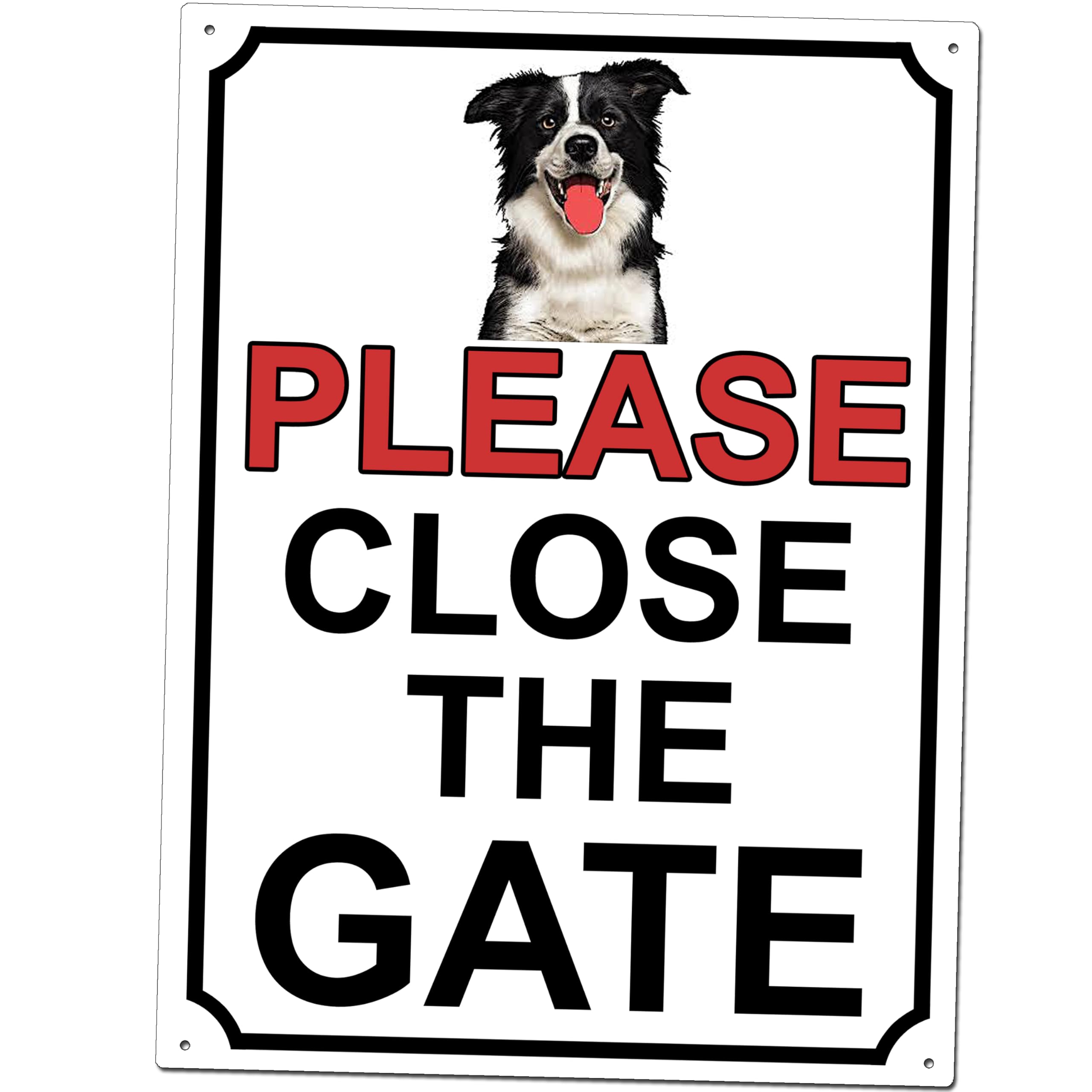 PLEASE CLOSE THE GATE COLLIE DOG THEME METAL SIGN 267MM X 200MM (34H1L) LARGE 10" X 8"