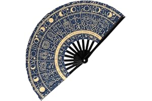 GloFX Rave Fan - Zodiac Signs - Large Folding Hand Fan Astrological Signs Designs for Festival Outfits, Cosmic Events - Perfect Accessory for Astrology Enthusiasts and Stargazers