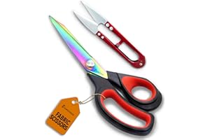 HOMENGG Premium Fabric Scissors, 9.5 - inches, Heavy Duty Titanium Coated Forged Stainless Steel Scissors - Ultra Sharp Sewing Scissors for Fabric Cutting (Red)