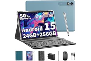 RELNDOO 2025 Tablet, 10 inch Android 15 Tablet with Keyboard, 24GB+256GB+2TB Expandable Tablets, 2 in 1 Tablets with Keyboard Case Mouse Stylus, 8-core, 8000mAh, 5G WiFi, Split Screen, Widevine L1, GMS(Green)