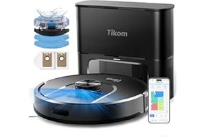 Tikom Robot Vacuum and Mop, 6000Pa Robotic Vacuum Cleaner with Self-Emptying Base, 90 Days Capacity, LiDAR Navigation, Home Mapping, Ideal for Pet Hair, Hard Floors, Carpet (L8000 Plus)