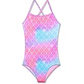 LUOUSE Girls Sparkle Swimsuits Quick Dry Crossback One Piece Beach Swimwear Bathing Suit with Adjustable Strap 4-9 Years