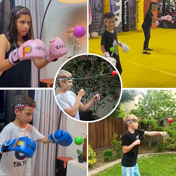 TEKXYZ® REFLEX BALL WITH COUNTER APP & ONLINE COMMUNITY, 2 DIFFICULTY LEVELS BOXING BALL WITH HEADBAND, PERFECT FOR REACTION, AGILITY, PUNCHING SPEED, FIGHT SKILL & HAND EYE COORDINATION TRAINING