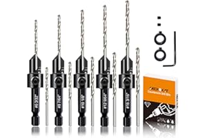 DECKRKAT 12-Piece Countersink Drill Bit Set - 3-in-1 Wood Counterbore Kit for #6#8#10#12#16 Screws | 82° Chamfer, Depth Adjustable | 5 Spare Bits,2 Limit Rings,Hex Key,Case.