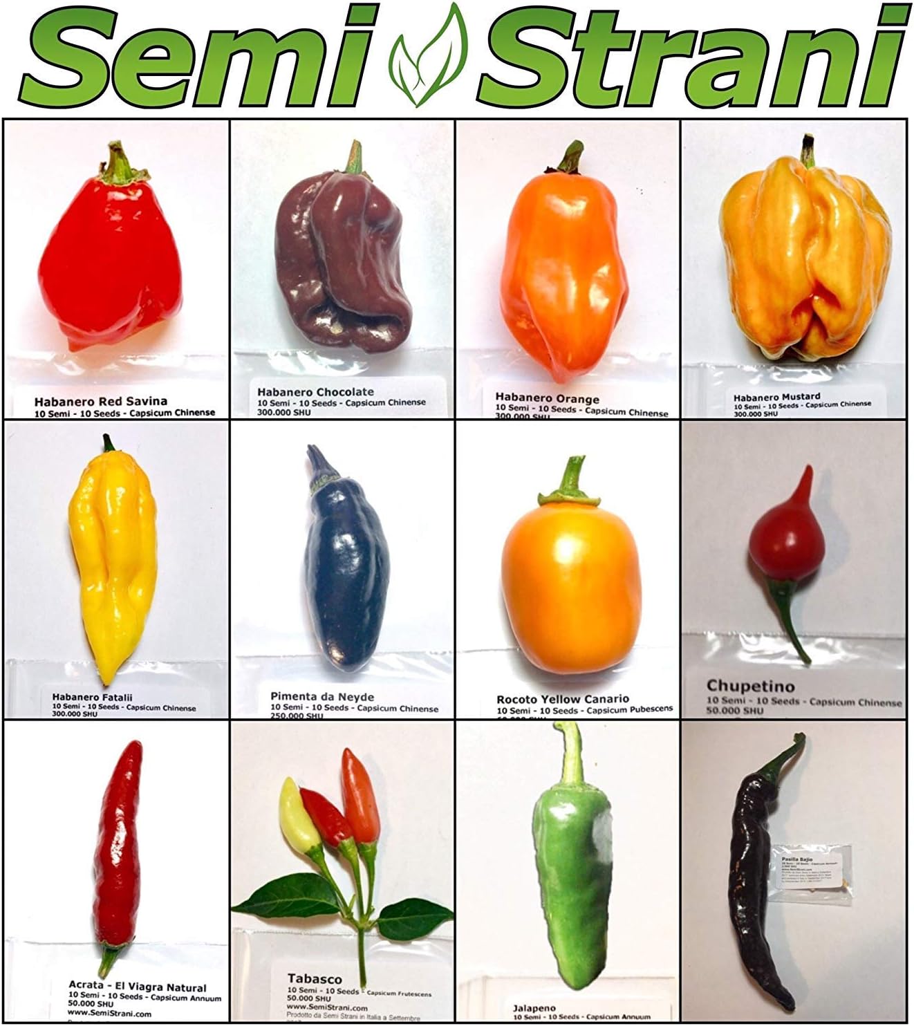 Collezione Semi Italiani 120 Semi Peperoncino In 12 Varietà Piccanti - Collezione Carolina Reaper, Habanero, Jalapeño 120 Semi Peperoncino 12 Varietà