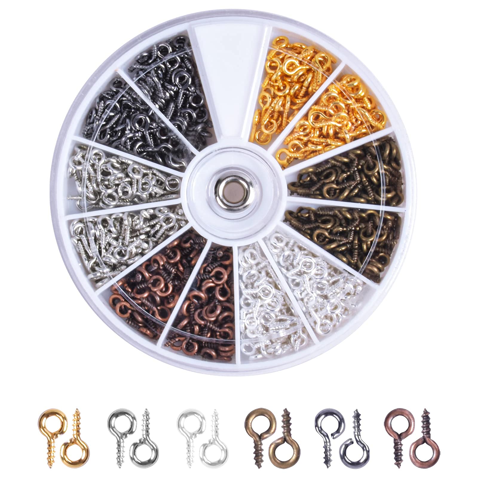 600 Pcs Small Eye Pins Hooks, Screw Hooks Eyelets Threaded, Metal Screw-in Mini Mixed Color Eyepins for Jewelry Making Findings DIY Crafts Projects, 4 x 8mm