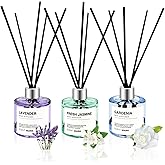 POWSHELF Reed Diffuser Set of 3 Pack,50ML Lavender Jasmine Gardenia Scented Oil Diffuser with 5 Sticks,Home Fragrance Reed Diffuser for Bedroom Bathroom Office (Lavender/Jasmine/Gardenia)