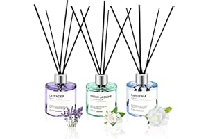 POWSHELF Reed Diffuser Set of 3 Pack,50ML Lavender Jasmine Gardenia Scented Oil Diffuser with 5 Sticks,Home Fragrance Reed Diffuser for Bedroom Bathroom Office (Lavender/Jasmine/Gardenia)