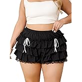 Verdusa Women's Plus Size Bloomers Gothic Bloomer Shorts Bow Front Lace Trim Ruffle Shorts