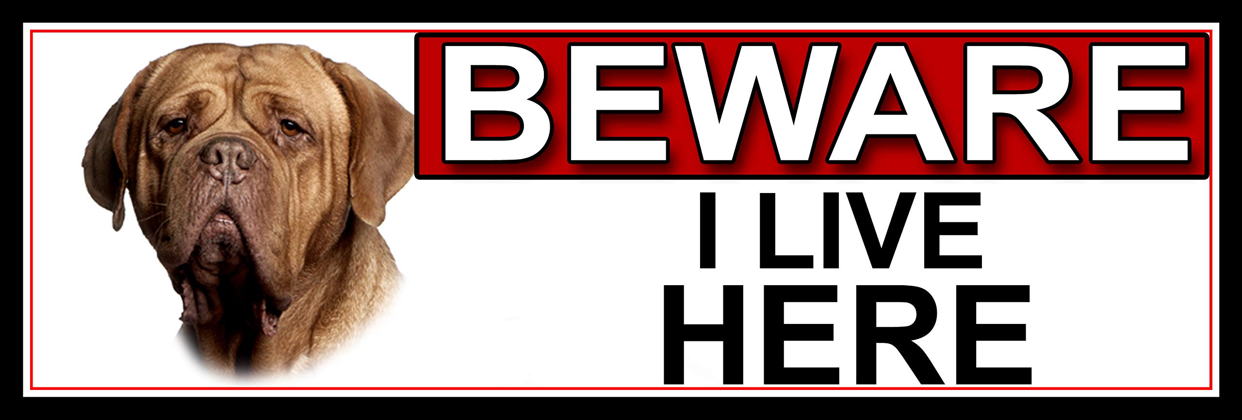 SHAWPRINT Dogue-De-Bordeaux BEWARE I LIVE HERE METAL GATE SIGN 266mm x 87m. (454H2)