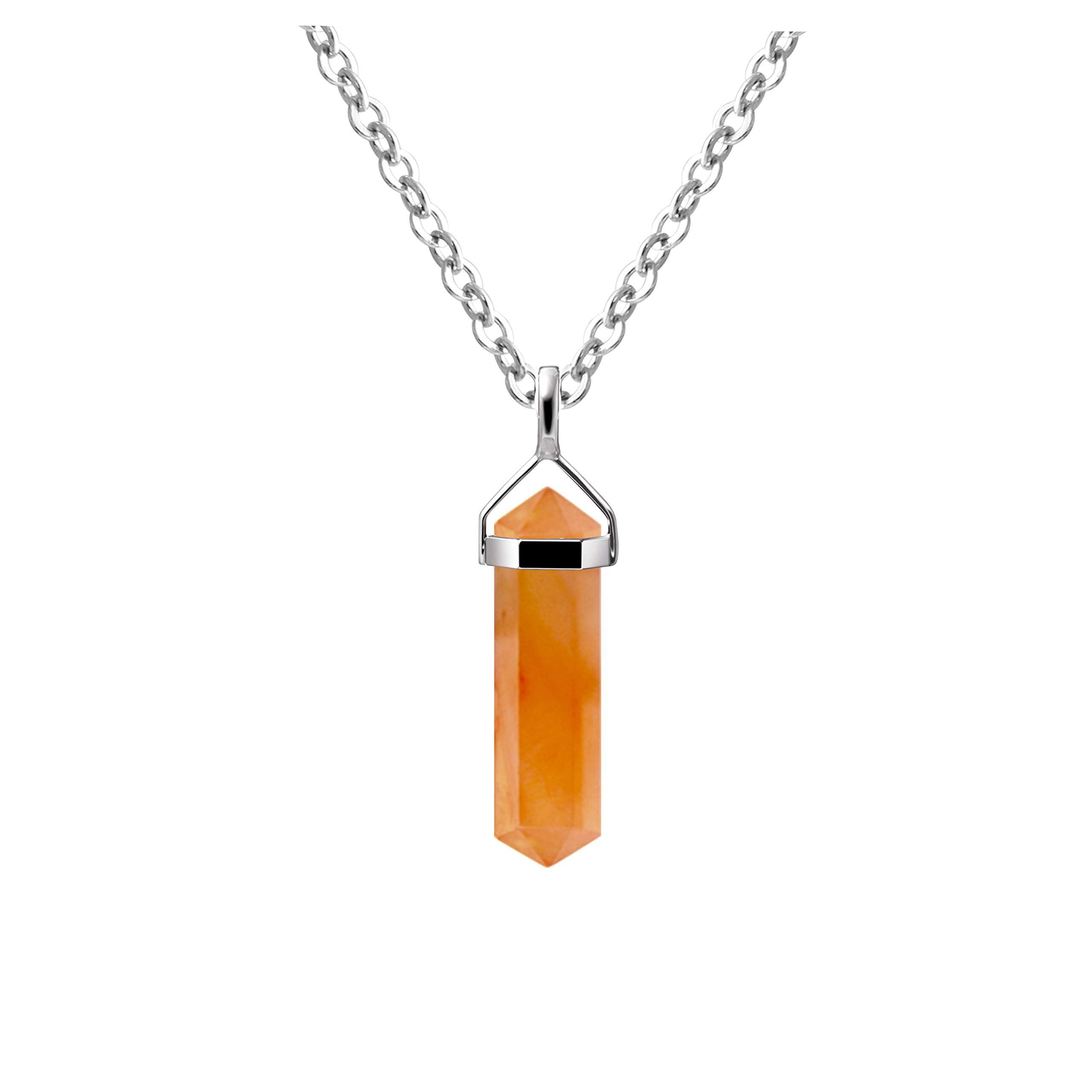 Franki Baker Woman 925 Sterling Silver Small Orange Carnelian Gemstone Double Point Pendant Necklace Chain Length 50cm