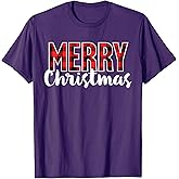 Merry Christmas Shirt Women Men Kids Red Buffalo Plaid Xmas T-Shirt