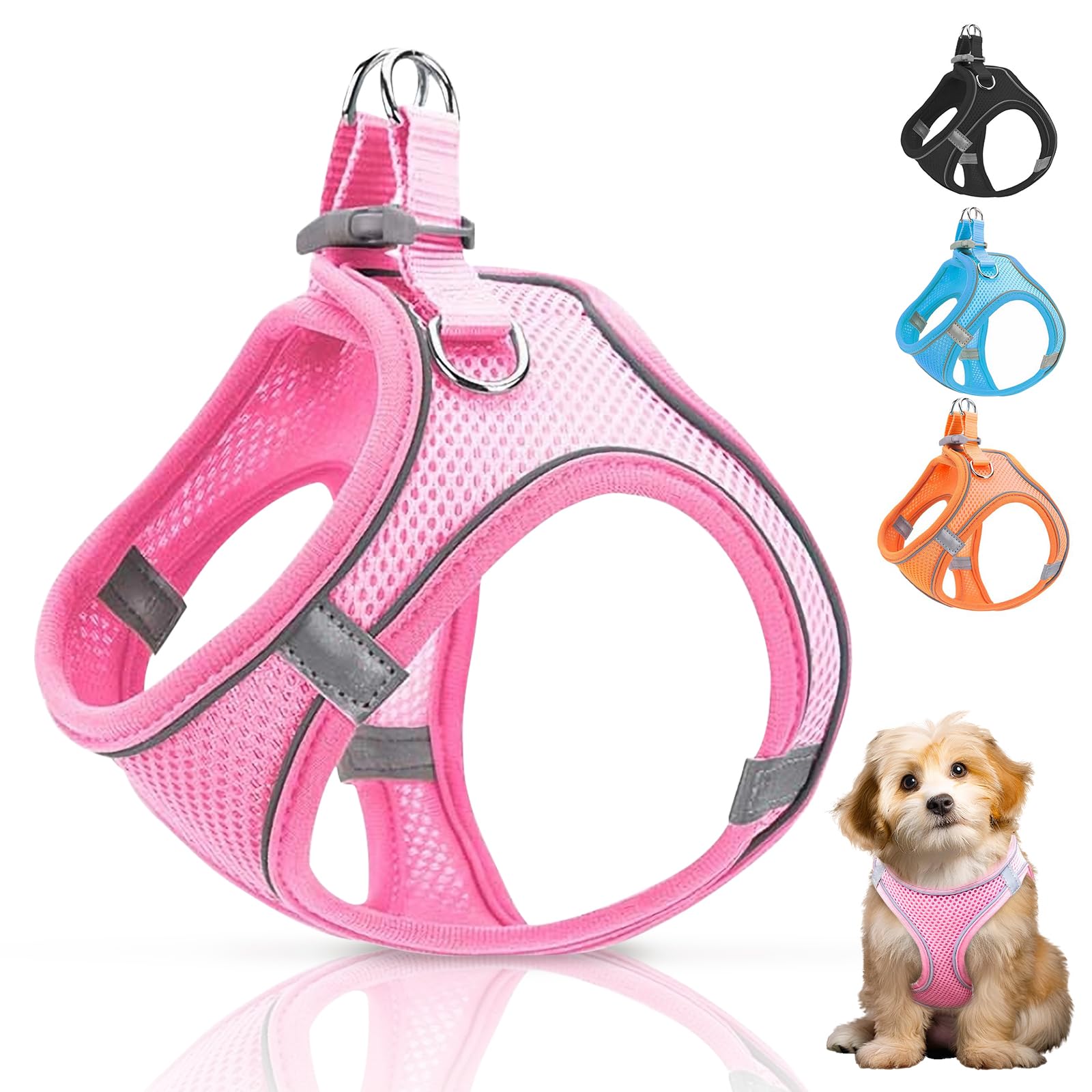 Ledeak No Pull Dog Harness, Highly Reflective Dog Harnesses, Breathable Comfort Anti Pull Dog Harness, Adjustable Lightweight Dog Harness with Strong Buckle for All Dog Breeds (Pink, XXS)