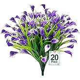 TURNMEON 20 Bundles Calla Lily (400 Heads) Artificial Flowers for Outdoors, Fake Plants UV Resistant Faux Plastic Fake Flowers for Indoor Planter Home Porch Yard Spring Summer Cemetery Decor(Purple)