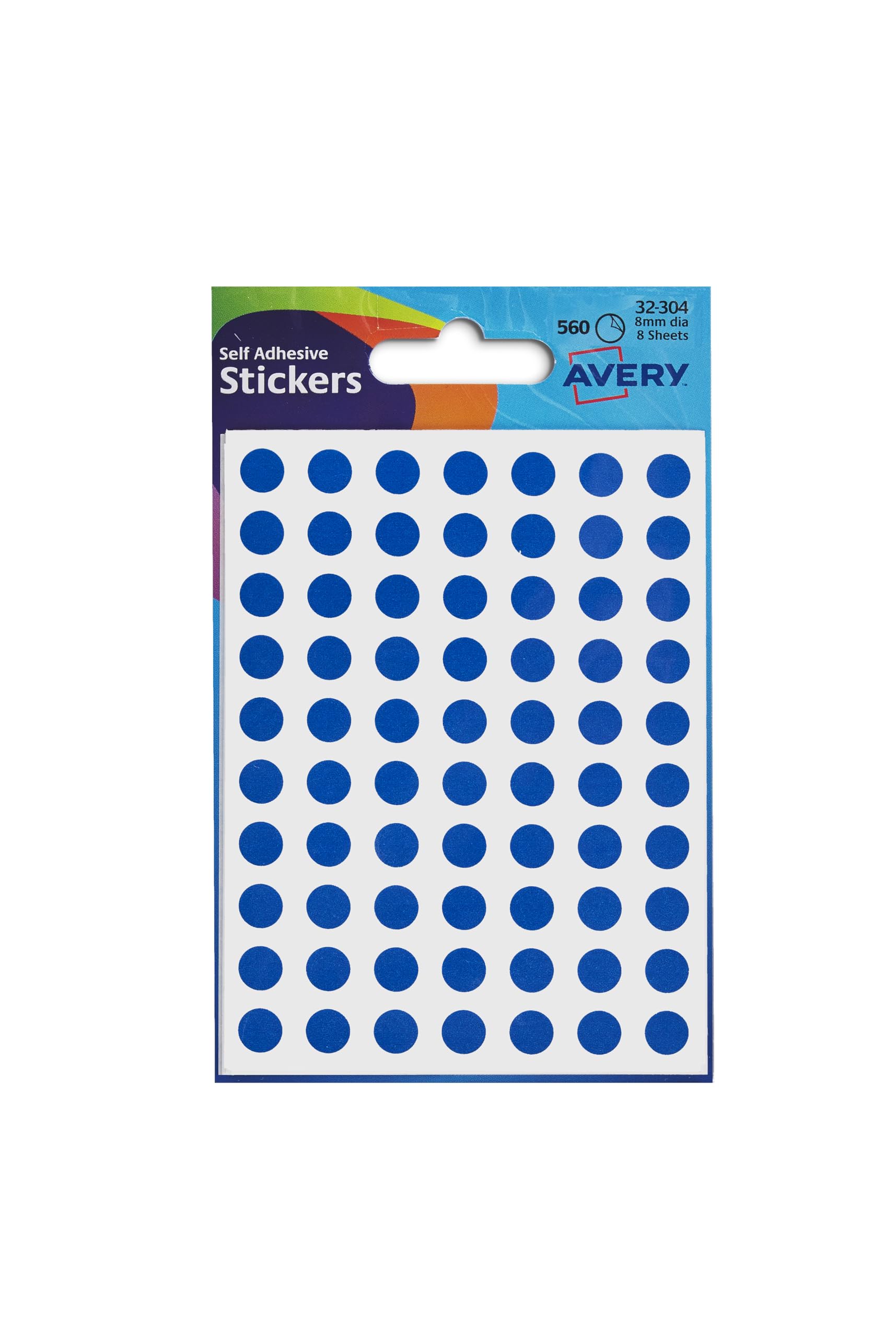 Avery hand writable, easy to use, Dot Stickers, personal sable, 8mm, blue, 70 stickers per sheet, 560 stickers per pack (32-304)