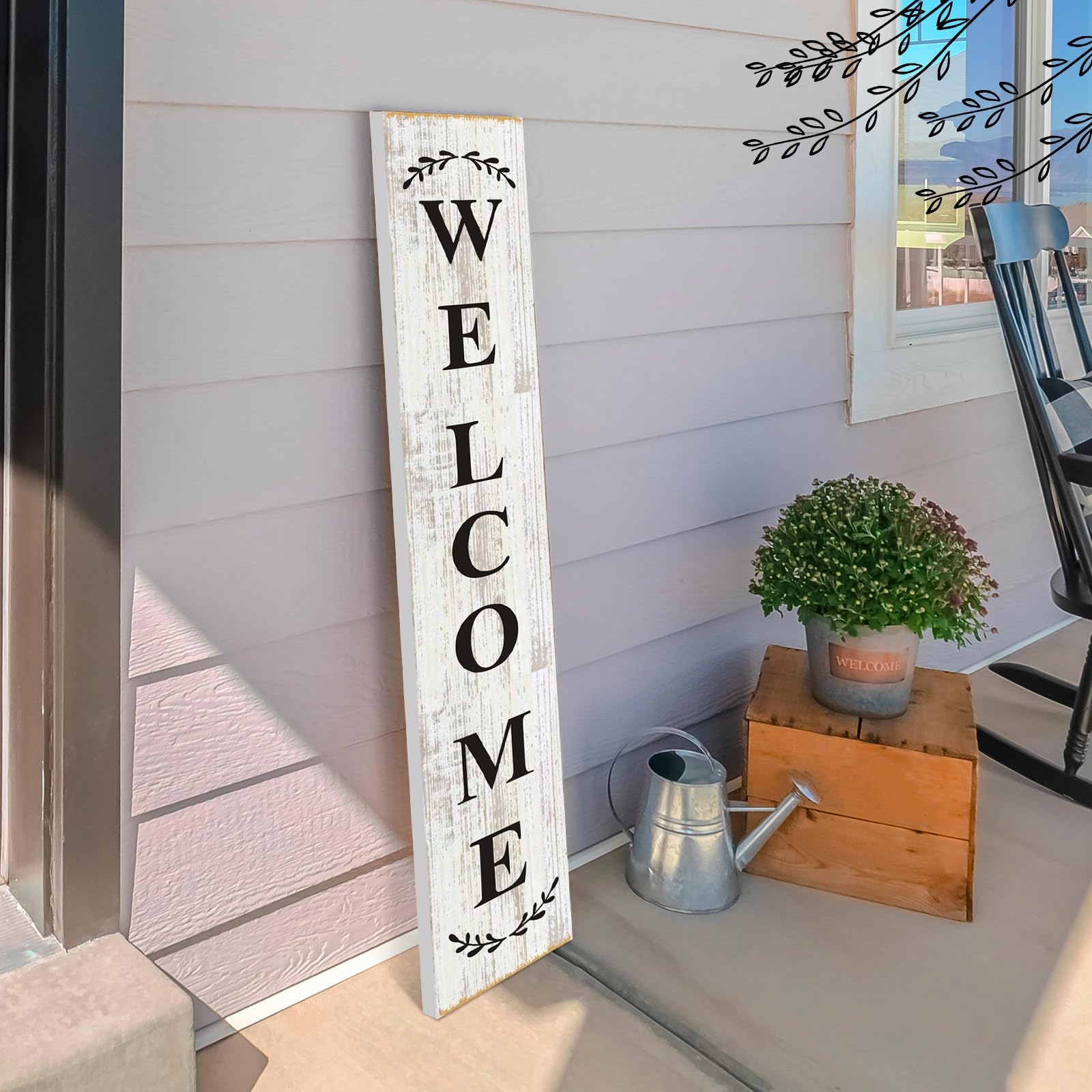 Photo 1 of Suzile 47 x 8 Inches Welcome Sign for Front Door Porch Standing Rustic Farmhouse Porch Signs Vertical Hanging Decorations for Front Door Outside Home Yard Decor (Welcome)