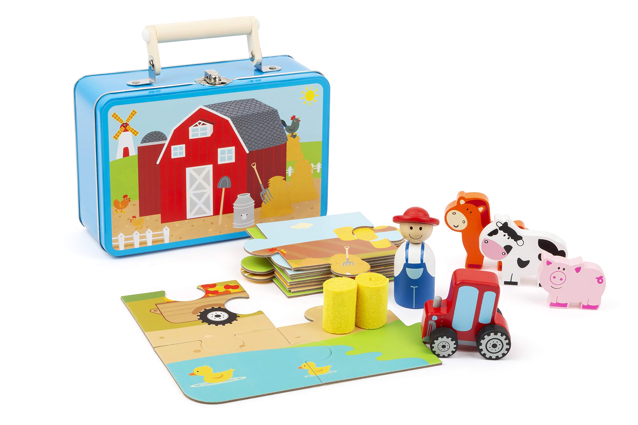 Small Foot 11360 Farm Play Set In A Case, Complete 20-Piece Set for Puzzling and Playing, Incl. 6 Figurines