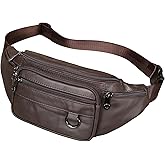 Genuine Leather Fanny Pack HandMade Durable cowhide Waist Bag Lots of Anti-theft zipper pocket Coffee