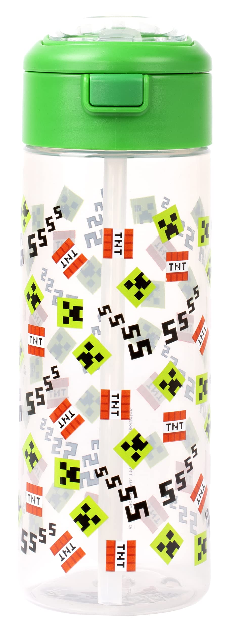 Minecraft - Plastic Water Bottle With Straw - Green SSS - Video Game Kids Water Bottle - 700ml Gifts - Official Merchandise