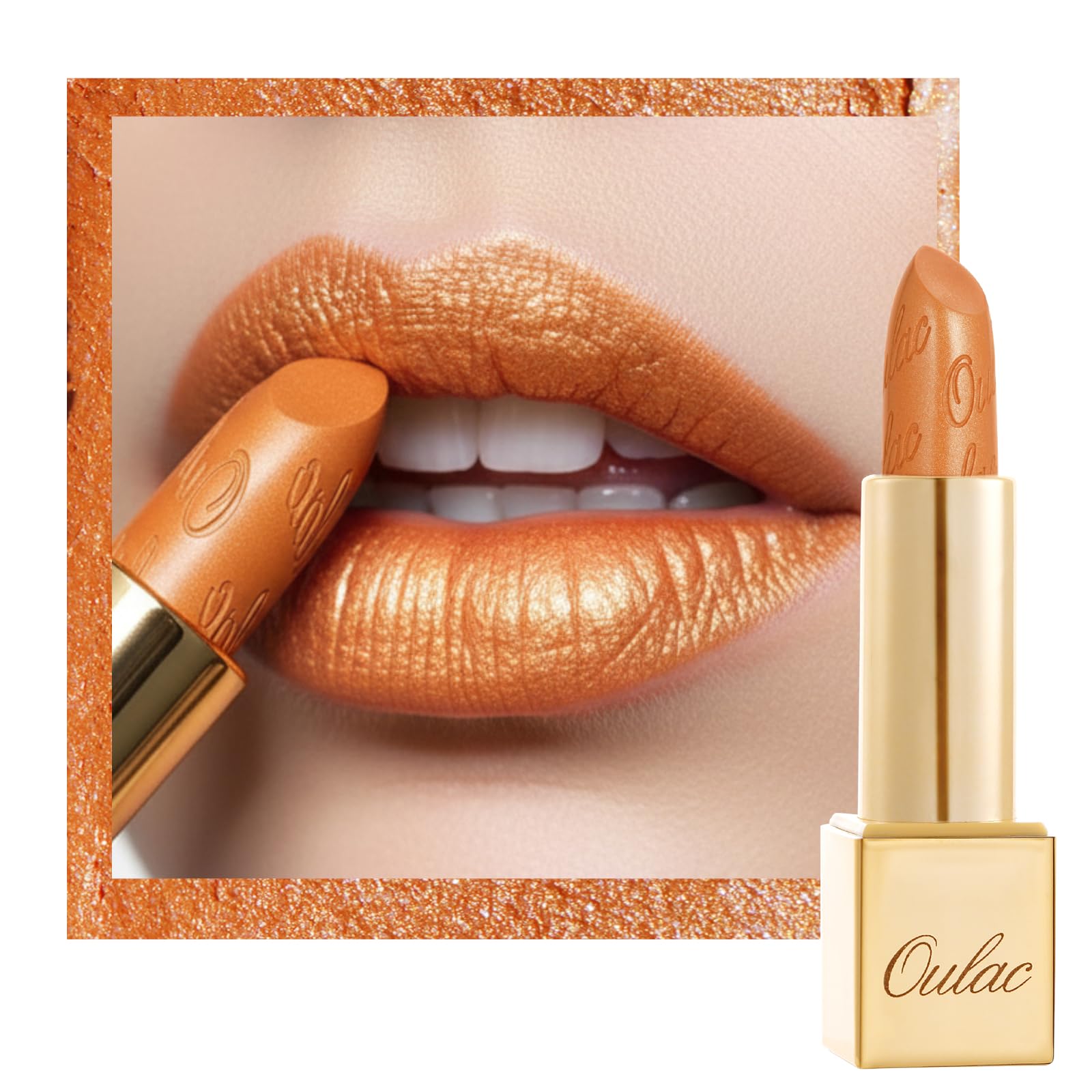 OULAC Metallic Shine Glitter Lipstick, Orange Gold High Impact Lipcolor, Lightweight Soft and Ultra Hydrating, Long Lasting, Vegan & Cruelty-Free, Full-Coverage Lip Color 4.3 g/0.15 Persimmons(19) — image 1