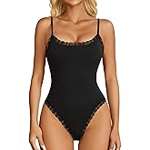 Avidlove Women Square Neck Lace Bodysuit Sleeveless Spaghetti Strap Tank Top Body Suits