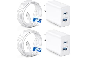 iPhone 17 16 15 Fast Charger, 2 Pack 45W Dual Port USB C Wall Charger Fast Charging Block with 10FT Long Type C to C Cable Co