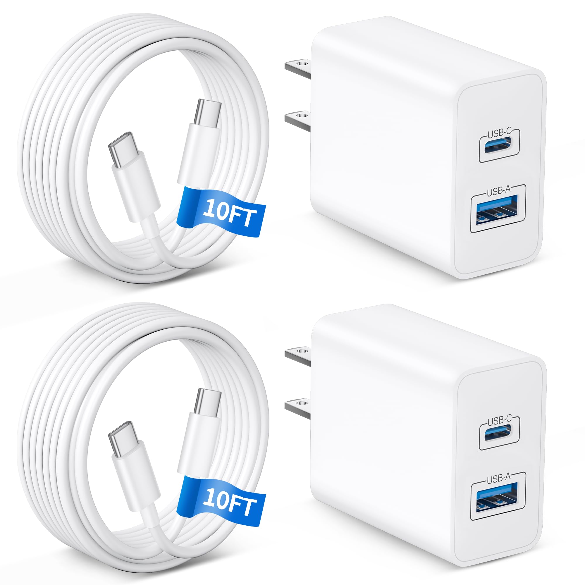 Photo 1 of WODENTA iPhone 17 Charger, 2-Pack 45W Fast Charging Dual Port Type C Power Adapter, USB C Charger Block for iPhone 17/17 Pro/17 Pro Max/Air/16/15 Pro Max/Plus, iPad, with Long 10FT USB-C Cable Cord