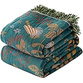 Boho Throw Blanket for Bed 100% Cotton Soft Quilt Spring Lightweight Blanket Bird Floral Embroidery Room Decor Twin Bed Blank