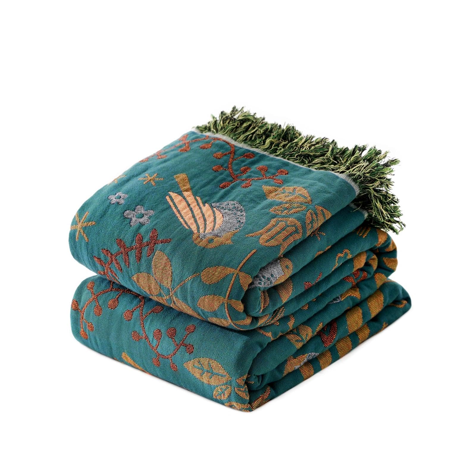 Boho Throw Blanket for Bed 100% Cotton Ultra Soft Rustic Quilt Queen Blanket Bird Floral Printed Farmhouse Decor Large Fall Bed Blankets,90"×98" All Season Rustic Throw for Sofa Couch Chair Image