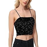 Anna-Kaci Women's Sparkly Sequin Cami Tops Crop Club Party Glitter Spaghetti Strap Tube Top