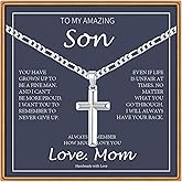 Ieftop Cross Necklace Gifts for Men Him, Silver/Black/Gold Figaro Chain Cross Necklace for Men Baptism Religious Gift for Dad Son Anniversary Birthday Gifts for Dad Son Husband from Daughter Wife