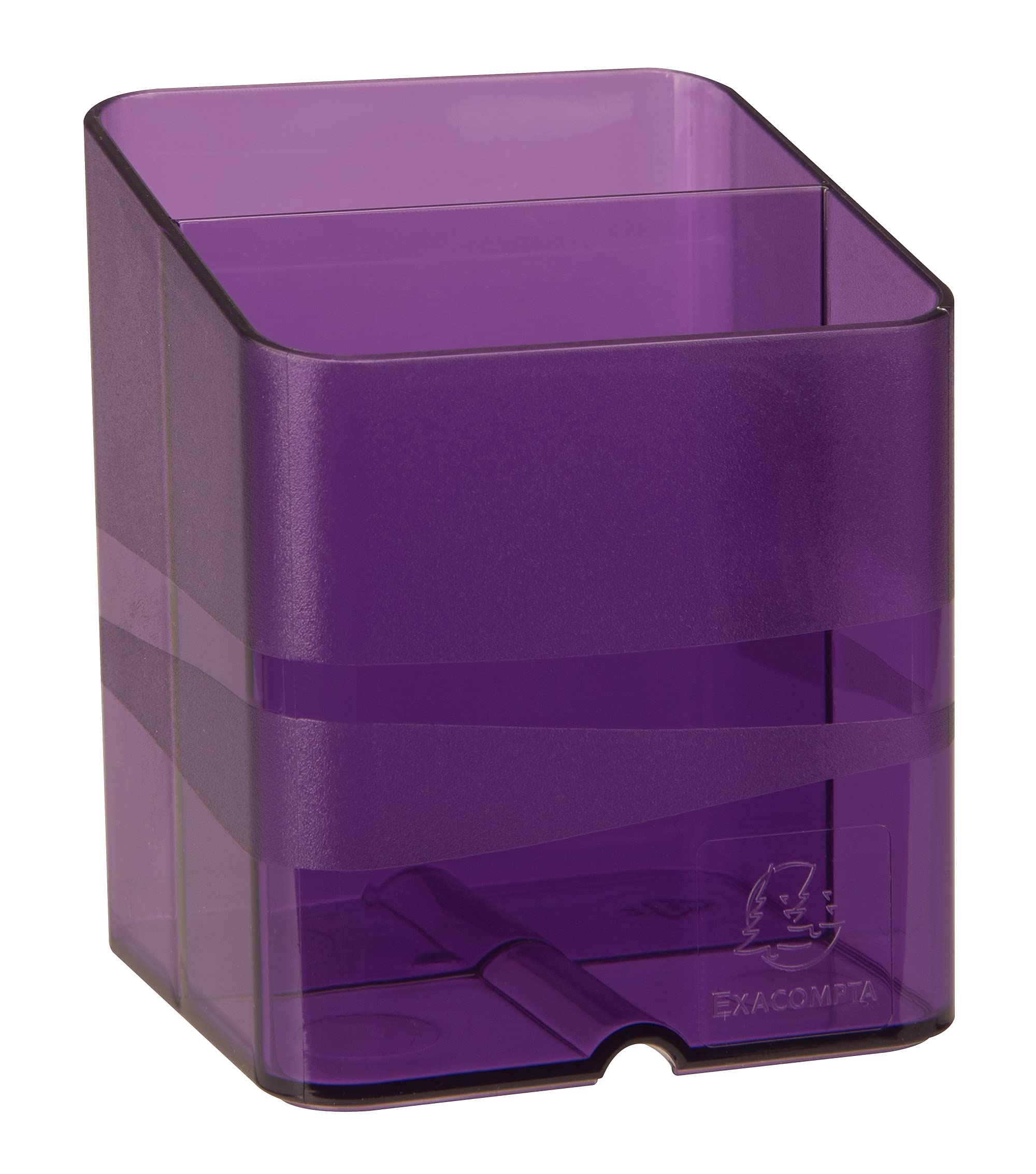 Exacompta - Ref 67719D - Chromaline Collection - Pen-Cube Pen Pot - 74 x 74 x 93mm, 2 Sections for Pens & Pencils, Space-Saving Solution for Offices - Translucent Purple