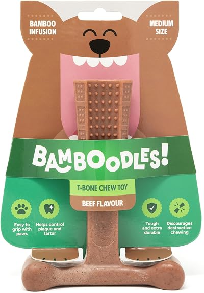 Bamboodles T-Bone Dog Chew Toy Medium Beef Flavour Long Lasting