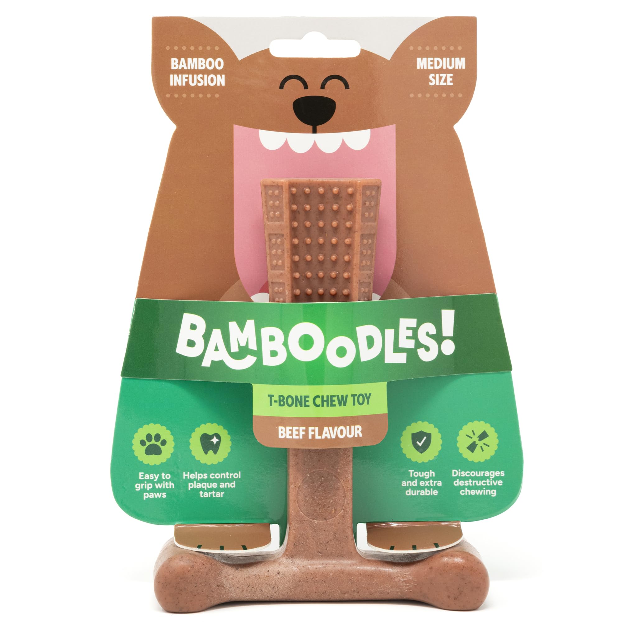 Bamboodles T-Bone Dog Chew Toy – Medium | Beef Flavour | Long Lasting Chew Stick for Medium Dogs | Durable and Safe Dog Chew for Daily Enrichment