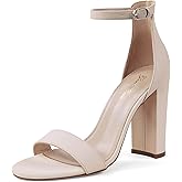 GENSHUO Women's 4-inch Chunky High Heel Sandals with Ankle Strap,Party Wedding Bridal Shoes