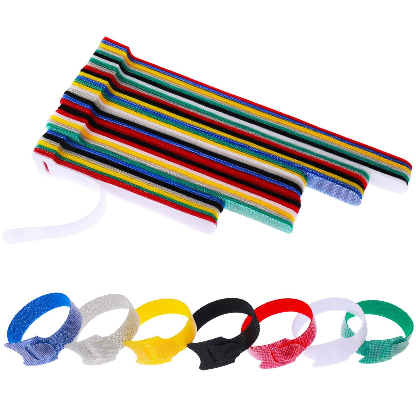 70Pcs Fastening Cable Ties Reusable,Hook and Loop Nylon Strips Cable Wraps 4/6 /7/8 Inch 7 Color Adjustable Cord Straps, Cable Cord Wire Organizer for Desk Cable Wires Management