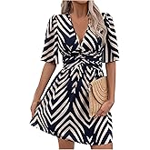 SweatyRocks Women's Summer Ruffle Sleeve Deep V Neck Ruched Lighjtweight Flowy Short Dress